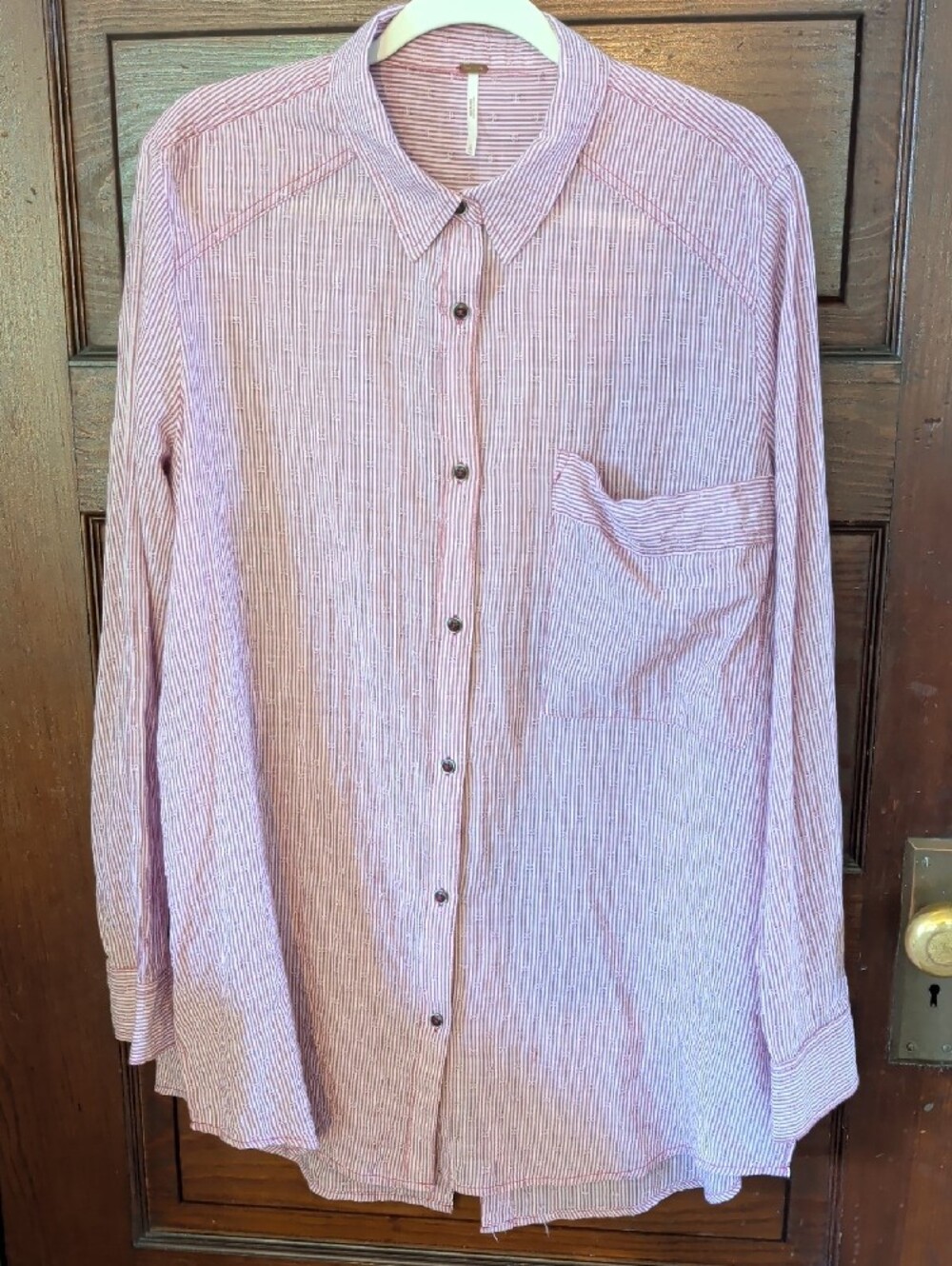 Oversized Free People Micro Stripe Button Down Long Sleeve L